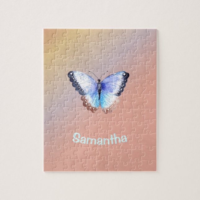 Puzzle Papillon d'aquarelle avec nom (Vertical)
