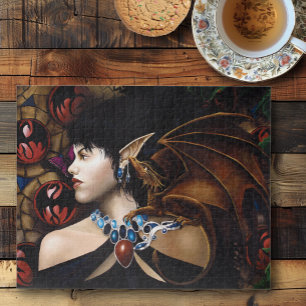 Puzzle Papillon de fantaisie compagnon dragon elfe mystiq