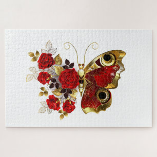 Puzzle Papillon de fleurs rouges aux roses rouges