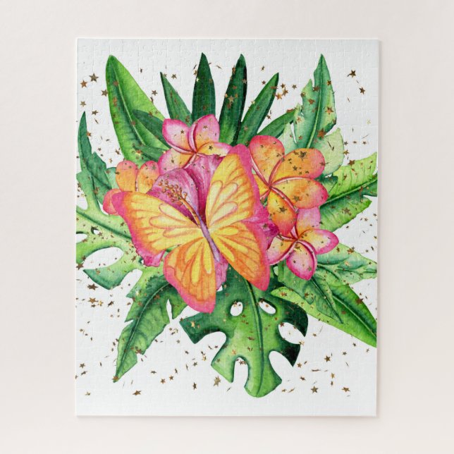 Puzzle Papillon et fleurs tropicaux (Vertical)