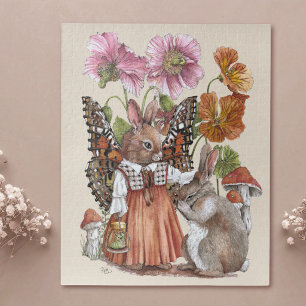 Puzzle Papillon Fantaisiste Lapin Conte de Fées Aquarelle