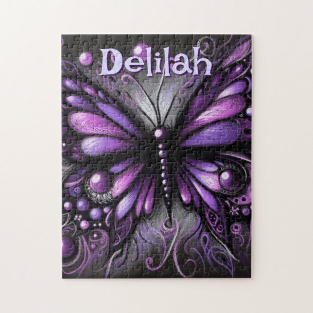 Puzzle Papillon gothique violet noir personnalisé (Vertical)