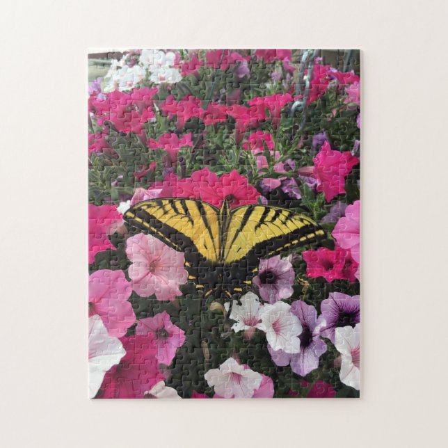 Puzzle Papillon jaune et fleurs difficiles (Vertical)
