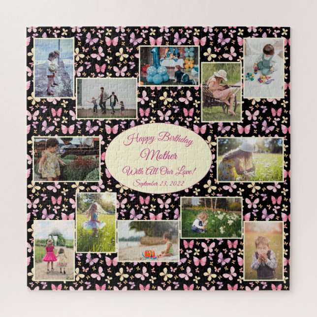 Puzzle Papillon Joyeux anniversaire Mère photo Collage (Vertical)