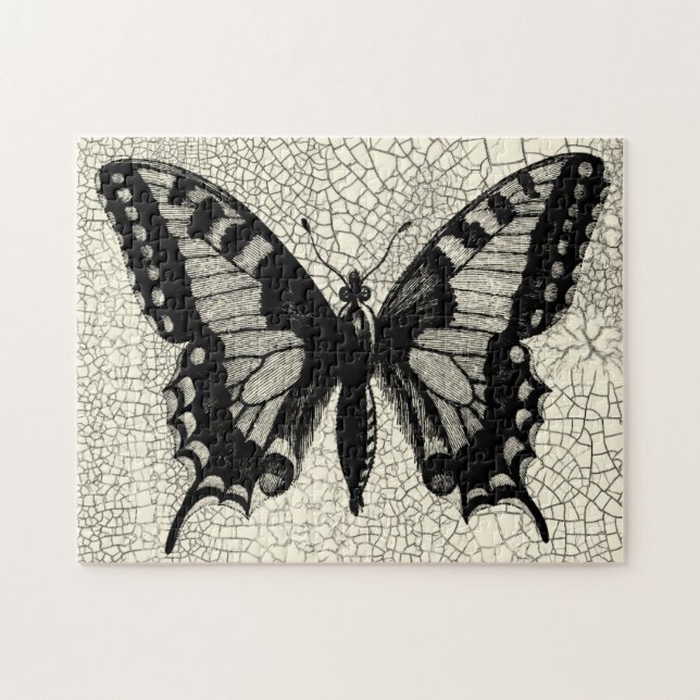 Puzzle Papillon noir et blanc sur Arrière - plan fissuré (Horizontal)