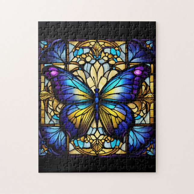 Puzzle Papillon pourpre en verre tendu (Vertical)