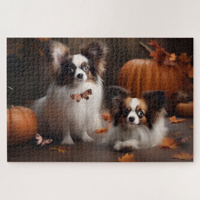 Puzzle Papillon Puppy Automne Citrouille de plaisir (Horizontal)
