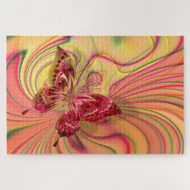 puzzle papillon rouge pêche (Horizontal)