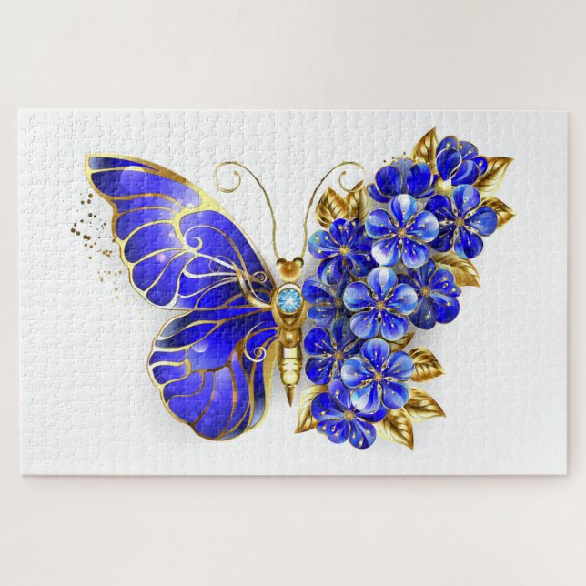 Puzzle Papillon saphir à fleurs (Horizontal)