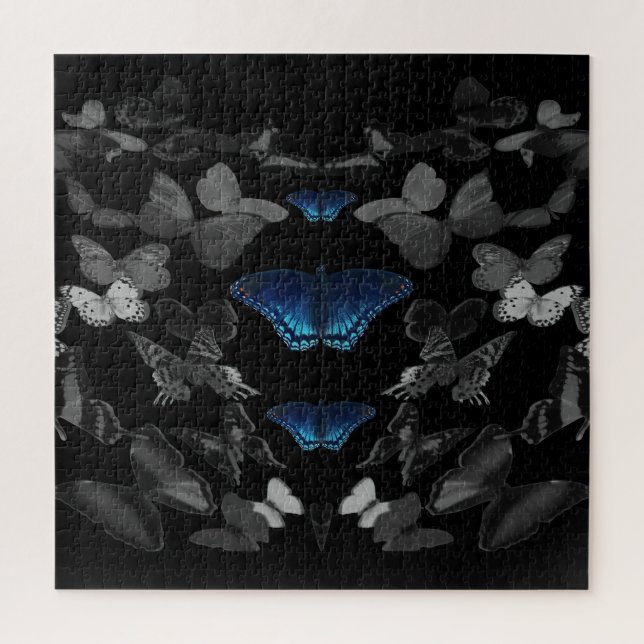 Puzzle Papillons Bleus Et Papillons Noirs Et Blancs (Vertical)