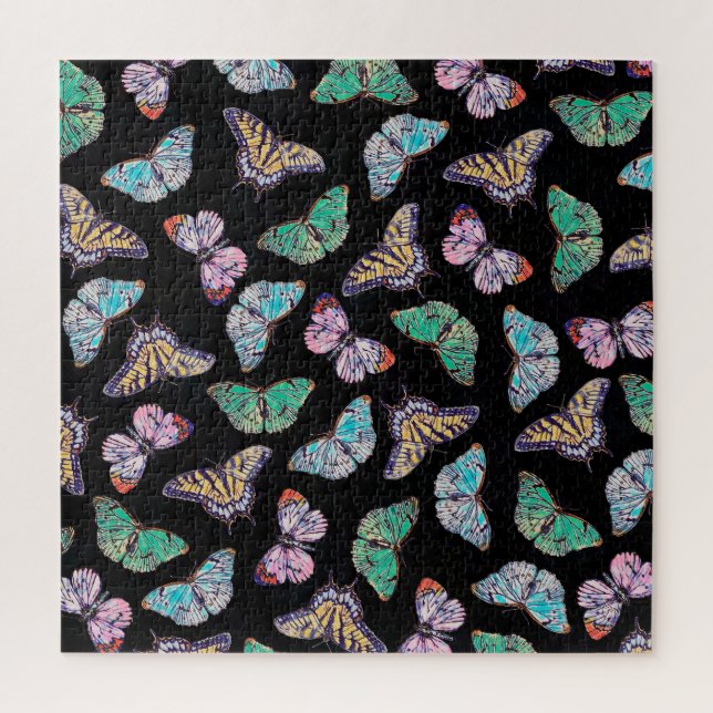 Puzzle Papillons d'aquarelle couleur noire (Vertical)