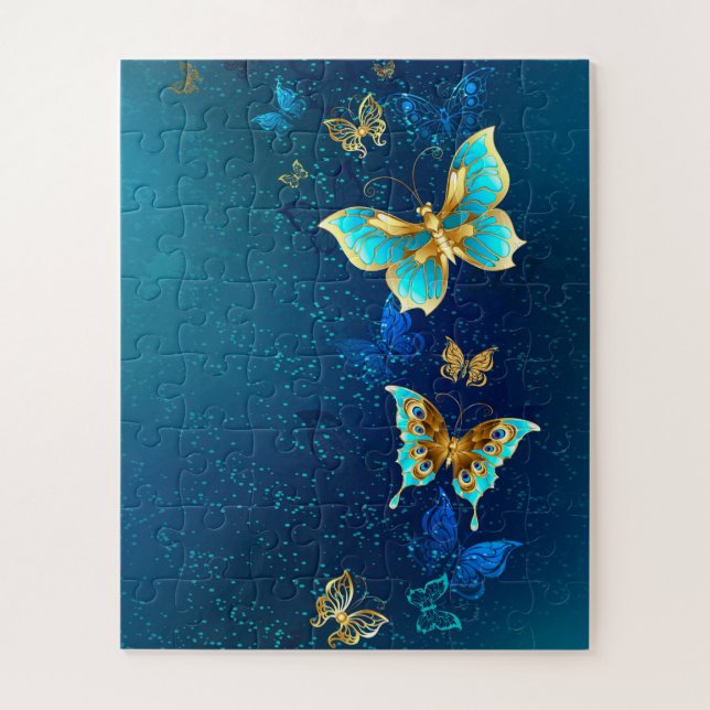 Puzzle Papillons d'or sur un Arrière - plan bleu (Vertical)