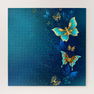 Puzzle Papillons d'or sur un Arrière - plan bleu