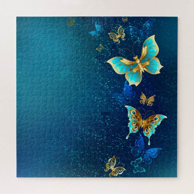 Puzzle Papillons d'or sur un Arrière - plan bleu (Horizontal)