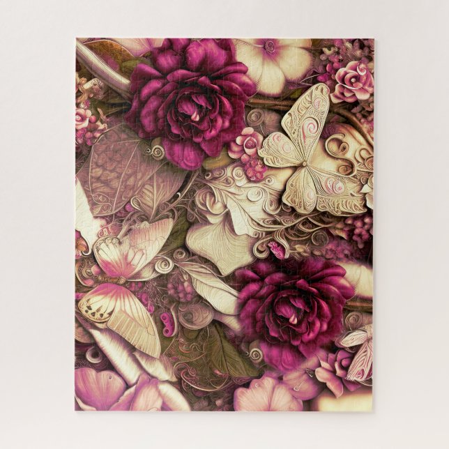 Puzzle Papillons Et Roses De Collage Décoratifs (Vertical)