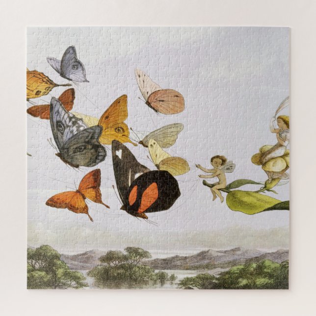 Puzzle Papillons vintages & Fée Vieux art d'illustration (Vertical)
