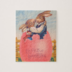 Puzzle Pâques victorienne vintage Salutation Deux lapins 