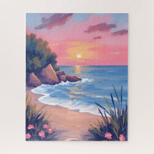 Puzzle Paradise Cove   Vagues océaniques aquarelles roses