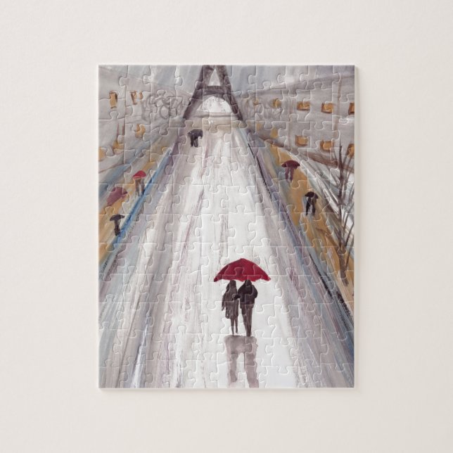 Puzzle Parapluie rouge couple amour paris (Vertical)