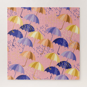 Puzzle Parapluies, gouttes, motif coloré transparent.