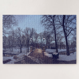 Puzzle Parc de la ville enneigée en hiver le soir