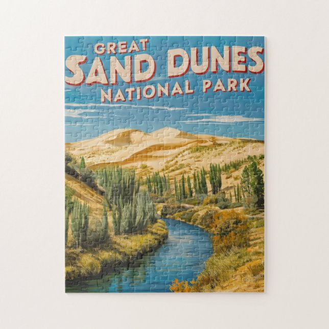 Puzzle Parc national des Dunes de sable Great Sand Retro  (Vertical)