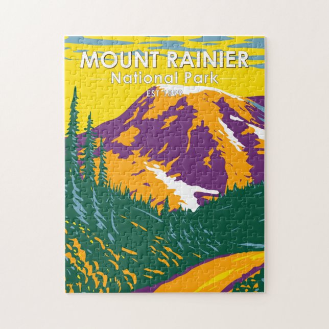 Puzzle Parc national du Mont Rainier Washington Retro (Vertical)