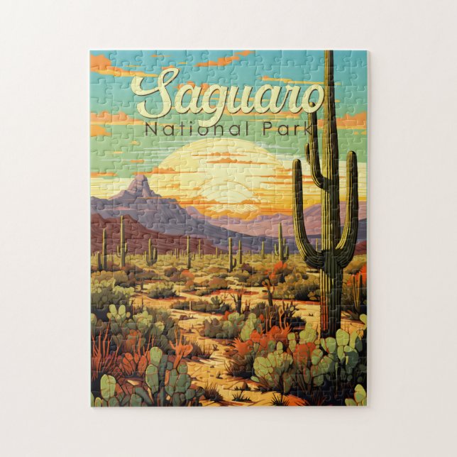 Puzzle Parc national du Saguaro Illustration Rétro (Vertical)