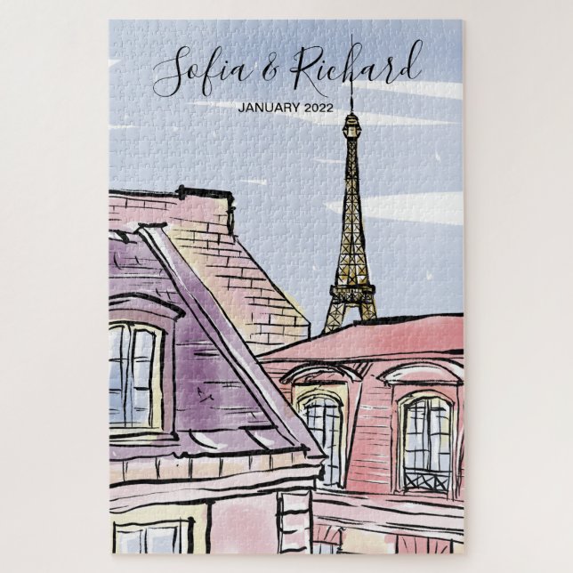 Puzzle Paris Fiançailles, cadeau d'anniversaire (Vertical)