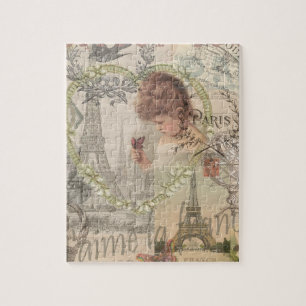 Puzzle Paris France Jolie Fille Douce Tour Eiffel