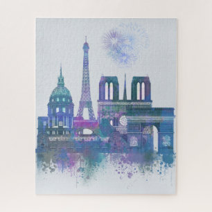Puzzle Paris Skyline - Aquarelle bleu