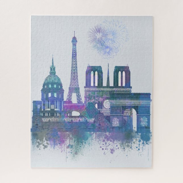 Puzzle Paris Skyline - Aquarelle bleu (Vertical)