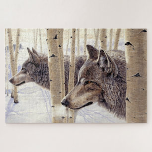 Puzzle Parmi les Trembles Deux Loups dans la Neige d'Hive