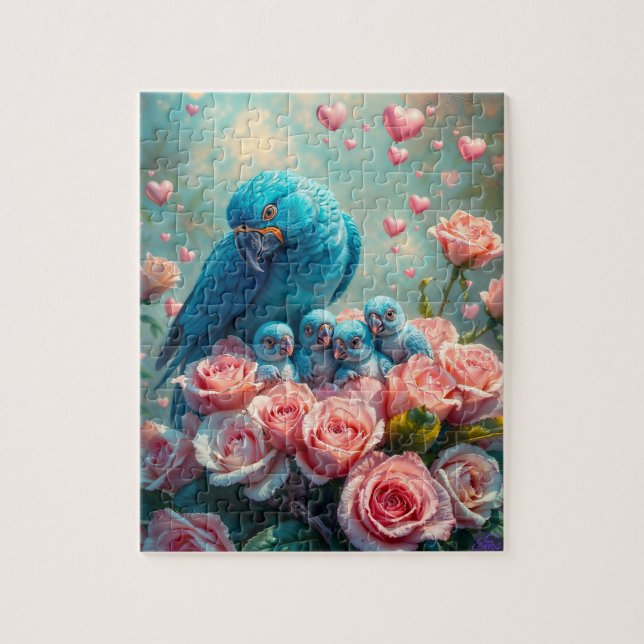 Puzzle Parrot bleu et bébés (Vertical)