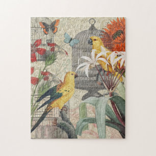 Puzzle Parrot Jaune Tropical Antique Fleur