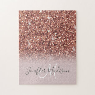 Puzzle parties scintillant en or rose Nom personnalisé