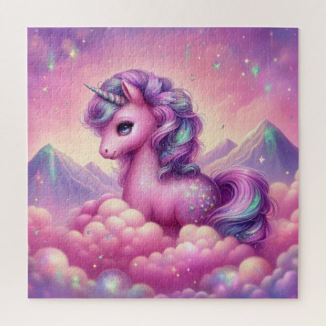 Puzzle Parties scintillant rose et violet magique licorne (Vertical)