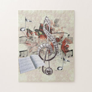 Puzzle Partition et notes musicales Roses en argent