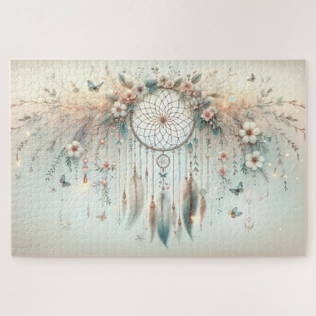 Puzzle Pastel Floral Butterfly Dreamcatcher (Horizontal)
