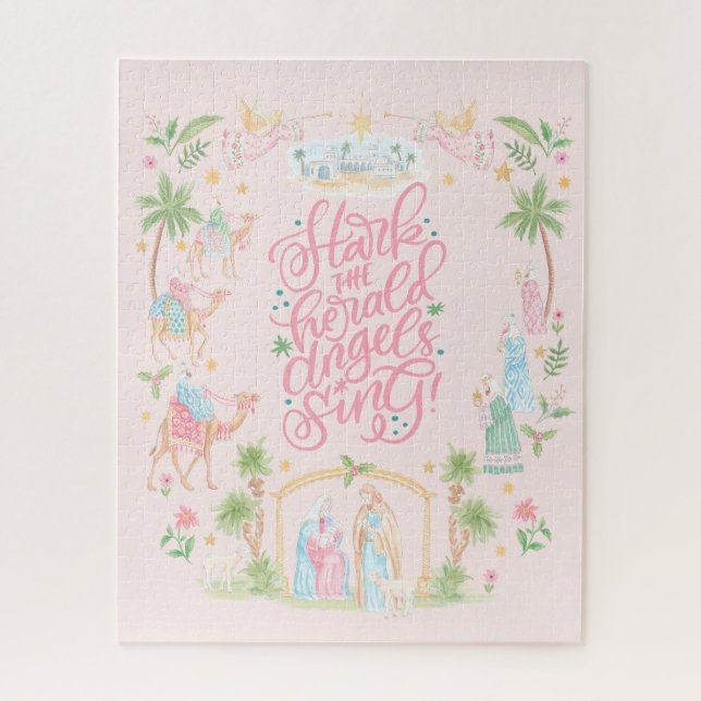 Puzzle Pastel Nativity Folded Christmas Card (Vertical)