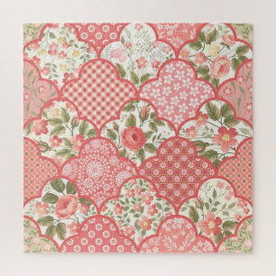 Puzzle Pastel Rose Motif à patchwork floral