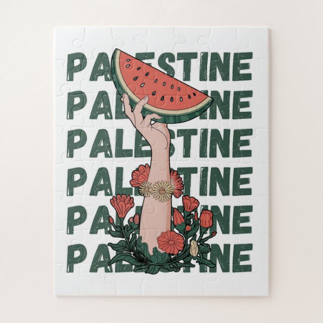 Puzzle pastèque, fleurs et texte Palestine Répéter  (Vertical)
