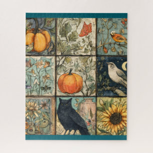 Puzzle Patchwork automnal vintage aspect fleur de citroui