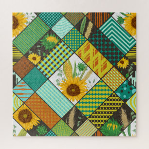 Puzzle Patchwork de céréales, tournesols, motif géométriq