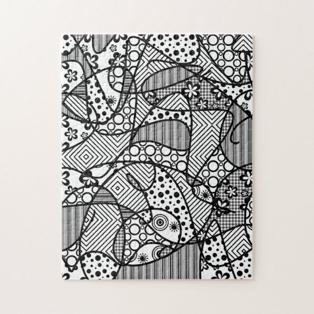 Puzzle Patchwork noir et blanc 04 de motif (Vertical)