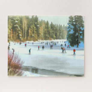 Puzzle Patinage sur glace sur un étang Paysage hivernal