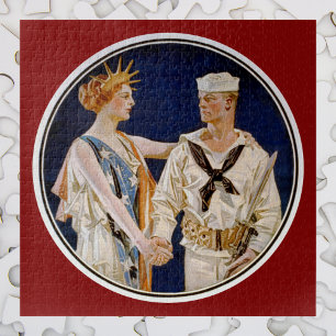 Puzzle Patriotisme Vintage, Lady Liberty avec marin de la