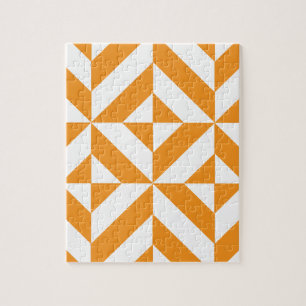 Puzzle Patters de Burnt Orange Geometric Deco Cube