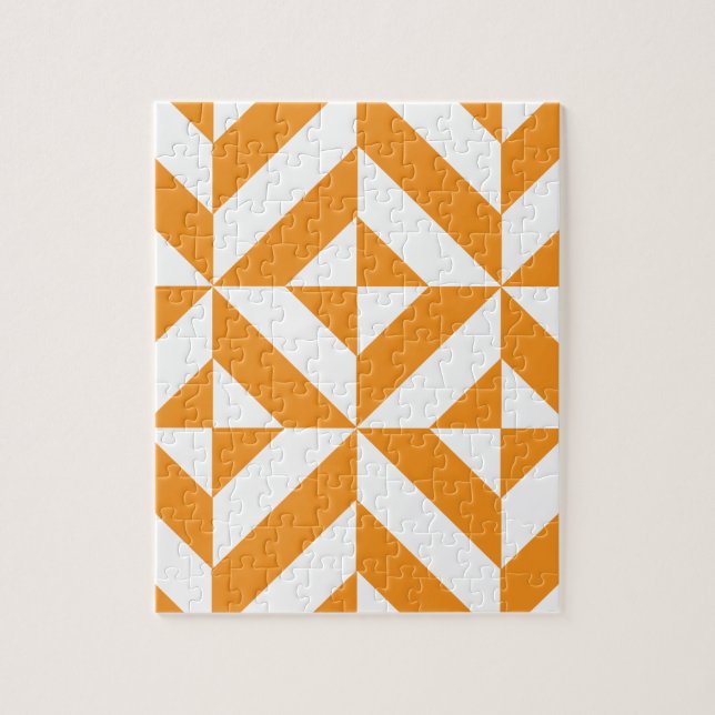 Puzzle Patters de Burnt Orange Geometric Deco Cube (Vertical)