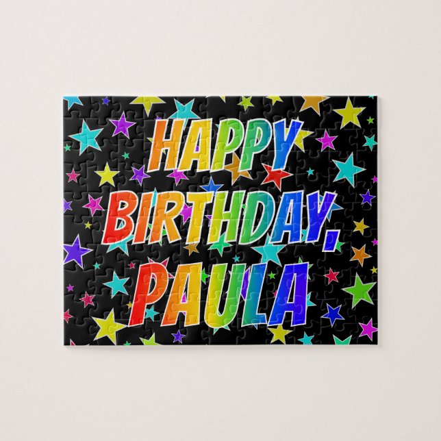 Puzzle "PAULA" Prénom, Amusant "HEUREUX ANNIVERSAIRE" (Horizontal)